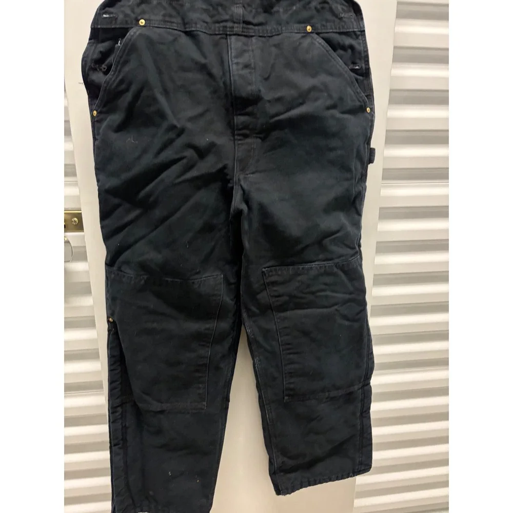 Carhartt Bib Overalls Mens 38x30‎ Black Quilt Lined Double Knee R02BLK Good